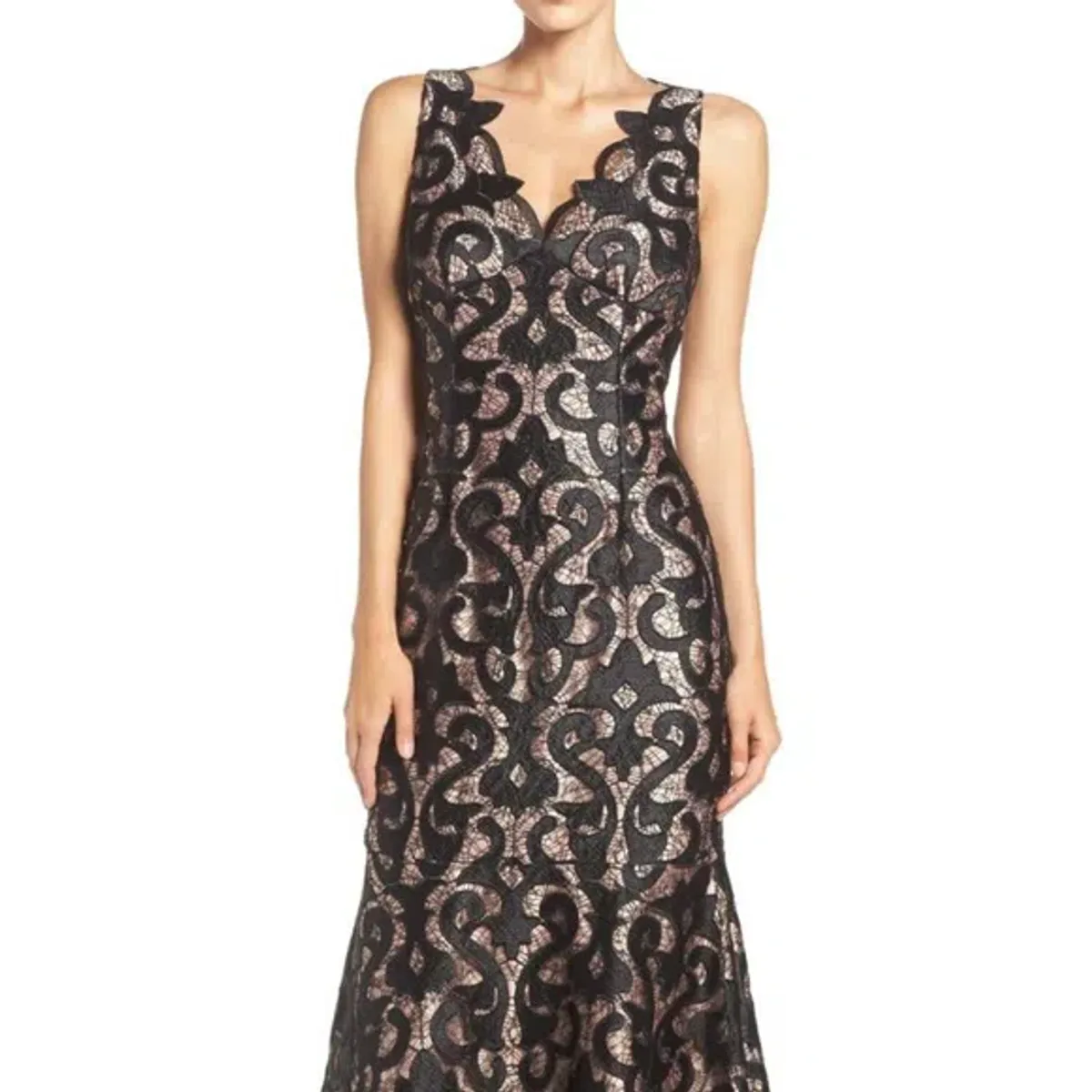 Adrianna Papell Guipure Mermaid Maxi Gown Black Nude Size 20 - Image 2