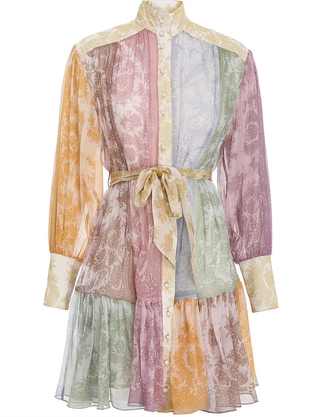 Zimmermann Dancer Lantern Mini Dress Spliced Lace Print AU 10 for rent on The Volte - main image