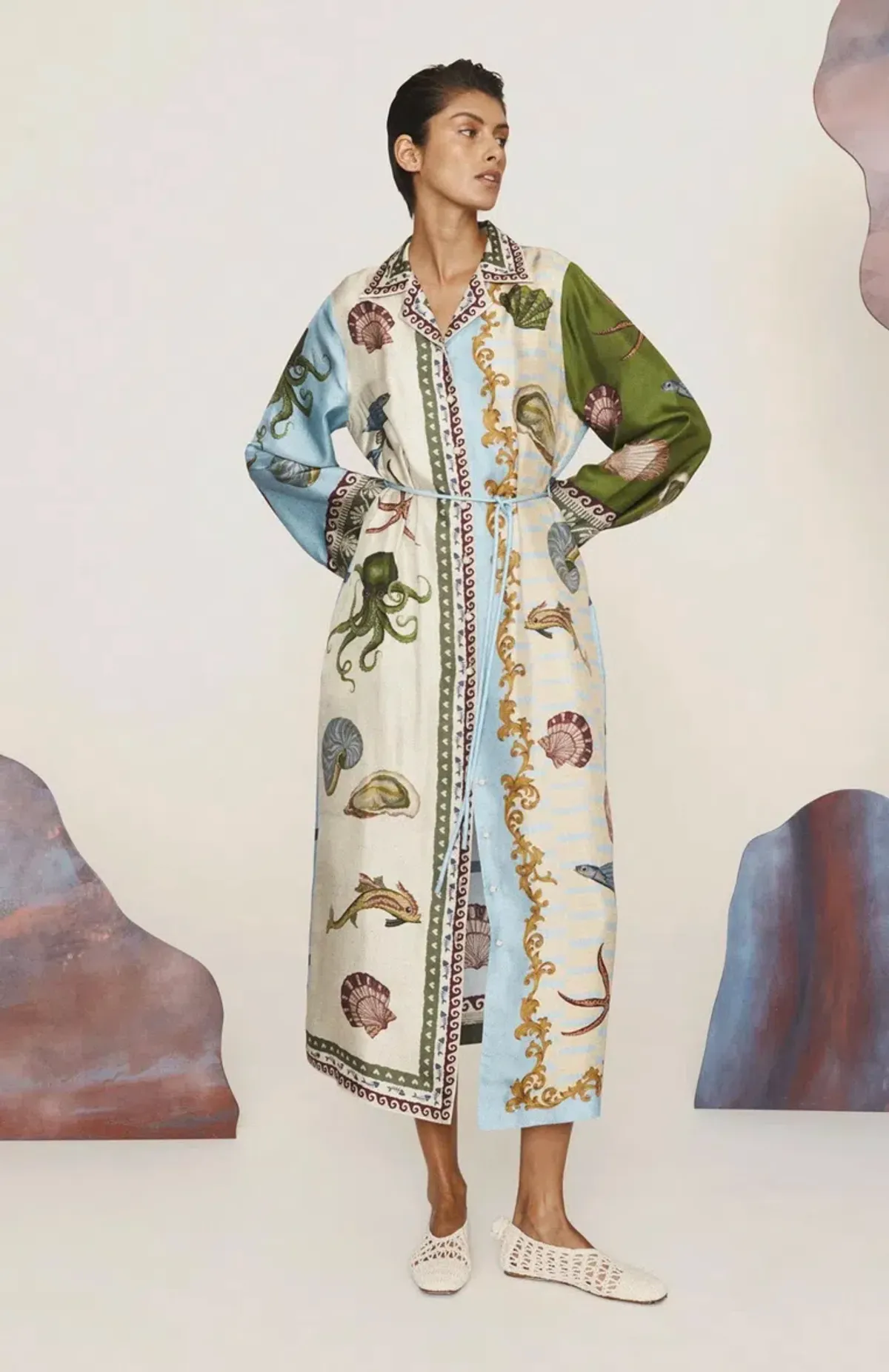 Alemais Bath House Silk Shirtdress Multi Size 16 - Image 1