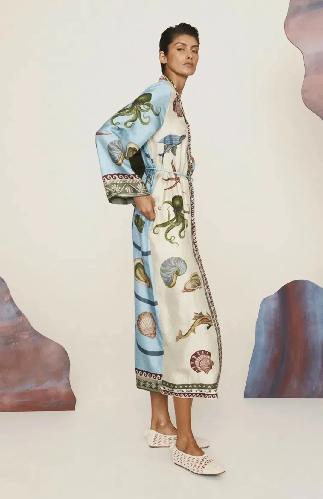 Alemais Bath House Silk Shirtdress Multi Size 16 for rent on The Volte - main image