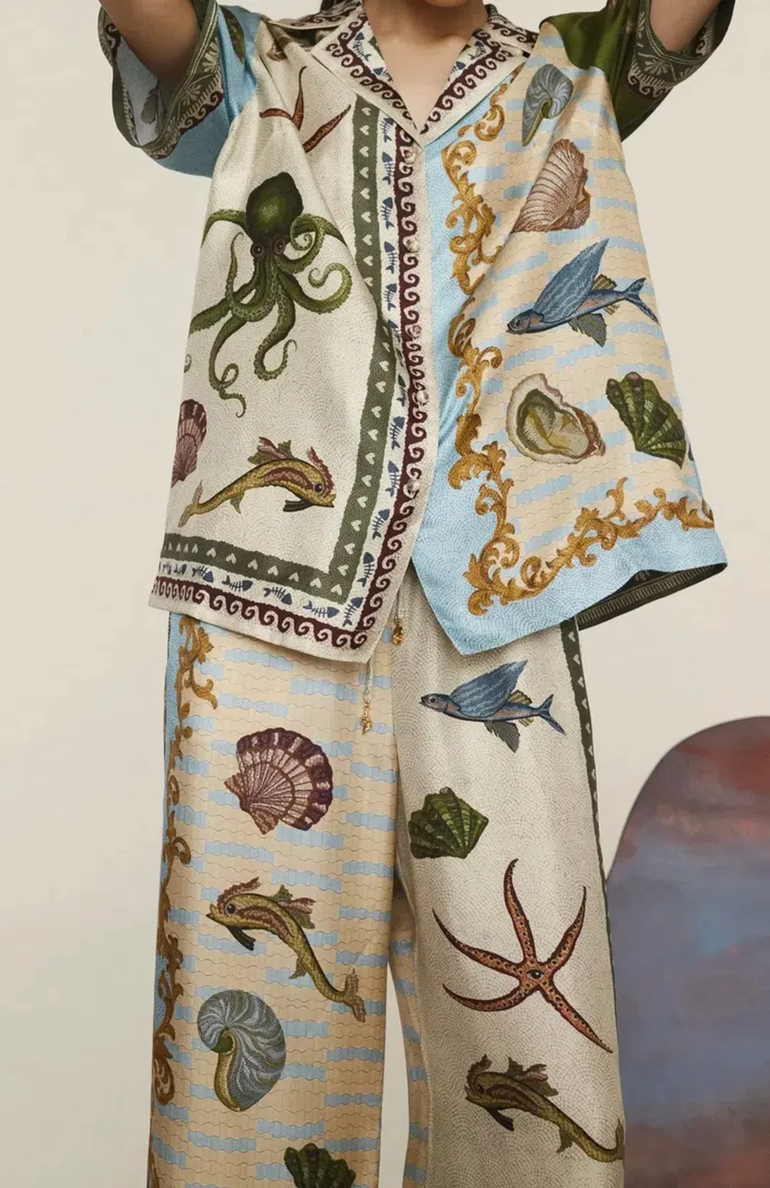 Alemais Bath House Silk Shirt and Pant Set Muliti Size 16 for rent on The Volte - main image