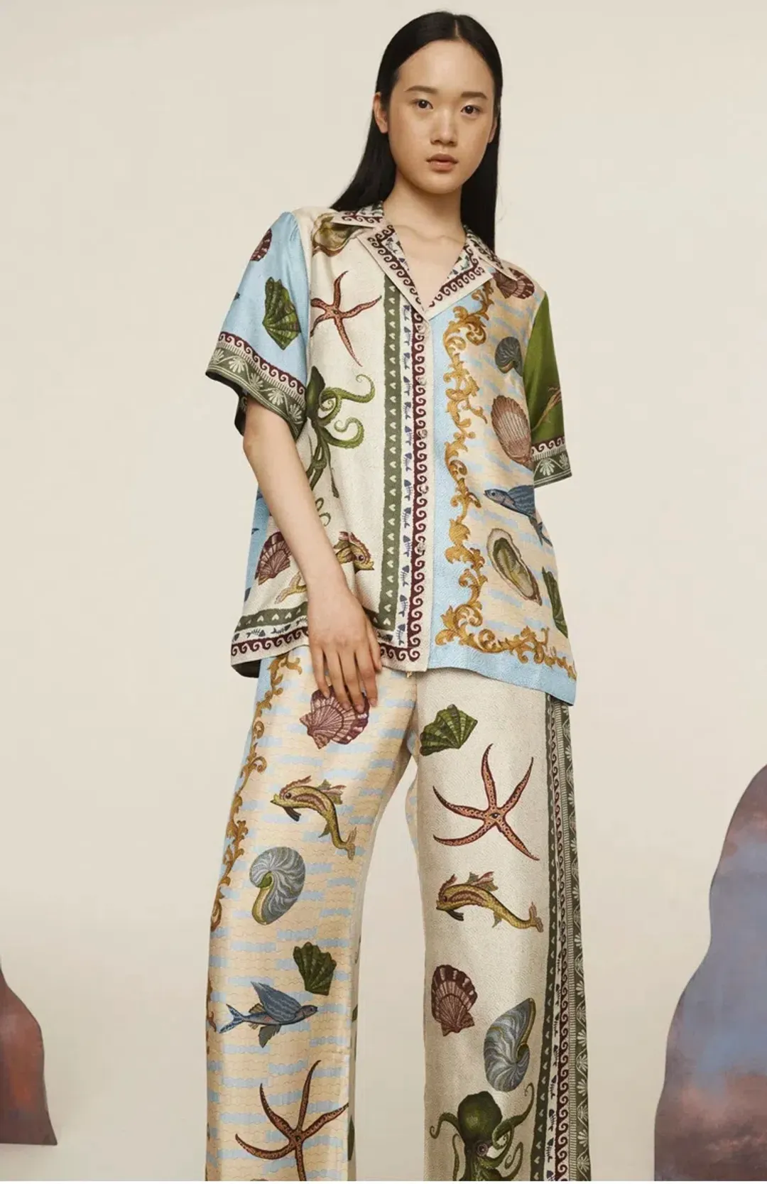 Alemais Bath House Silk Shirt and Pant Set Muliti Size 16 for rent on The Volte - main image
