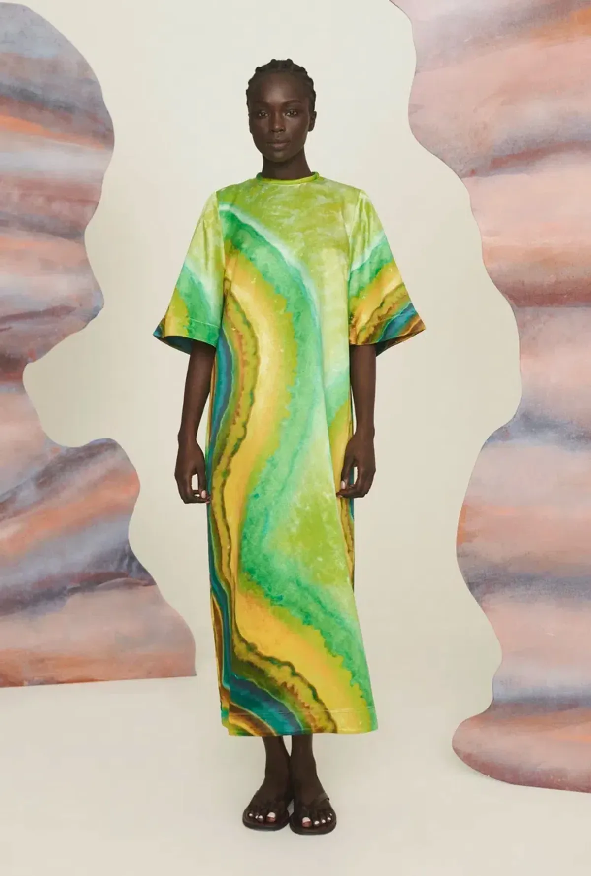 Alemais Iris Midi Dress Green/Multi Size 16 for rent on The Volte - main image