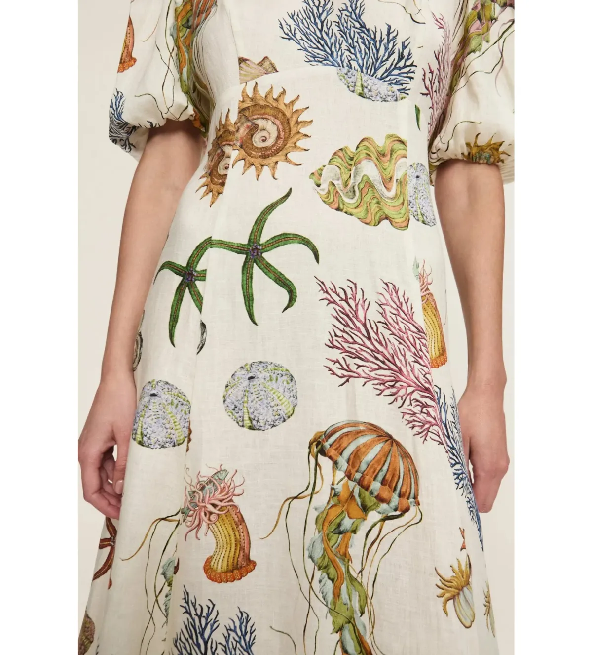 Alemais Sea Midi Dress Cream Print Size AU 16 - Image 4
