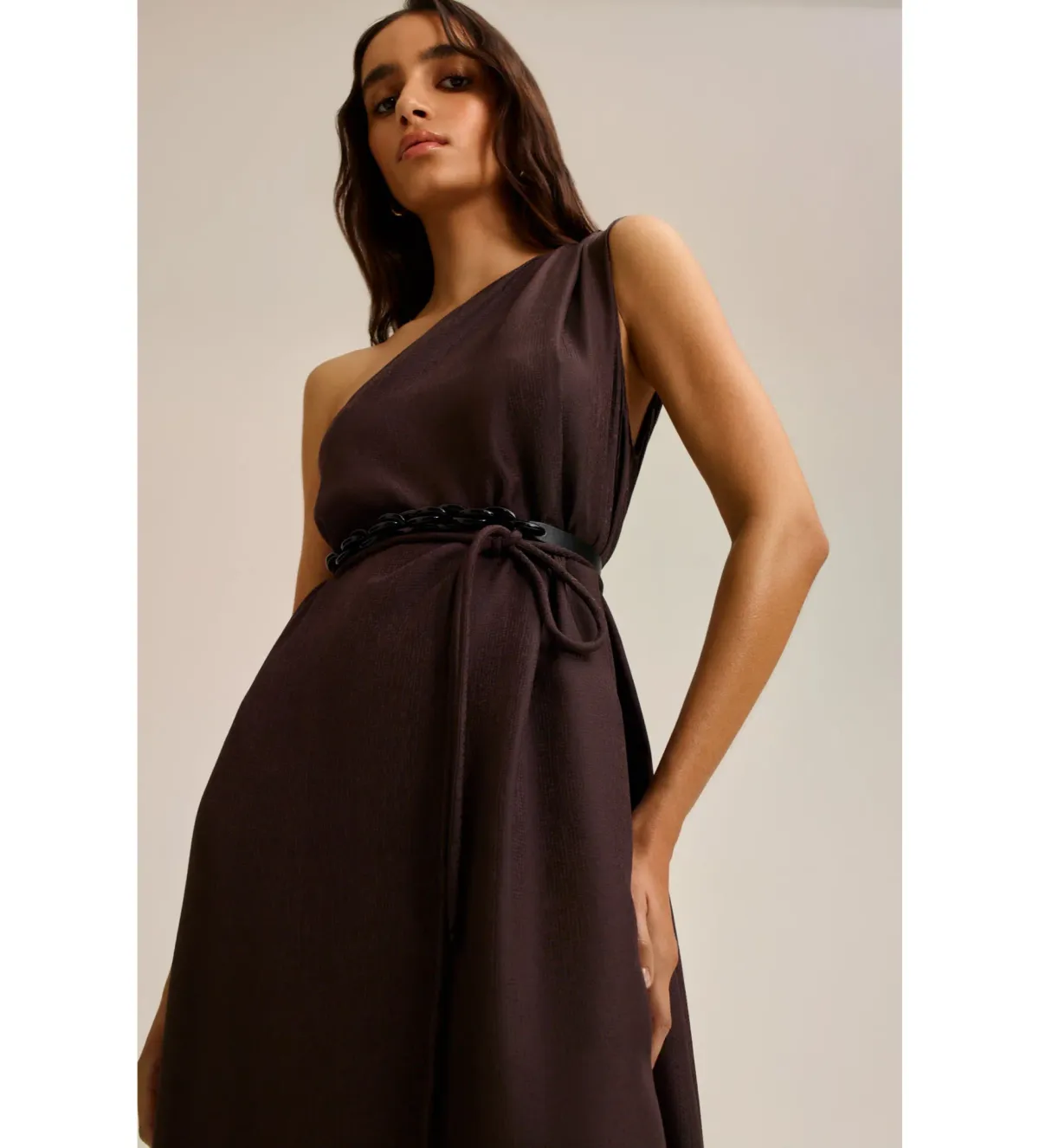 Scanlan Theodore Silk Jacquard One Shoulder Dress Brown Size 6 - Image 2