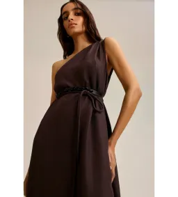 Scanlan Theodore Silk Jacquard One Shoulder Dress Brown Size 6 for rent on The Volte - image 2