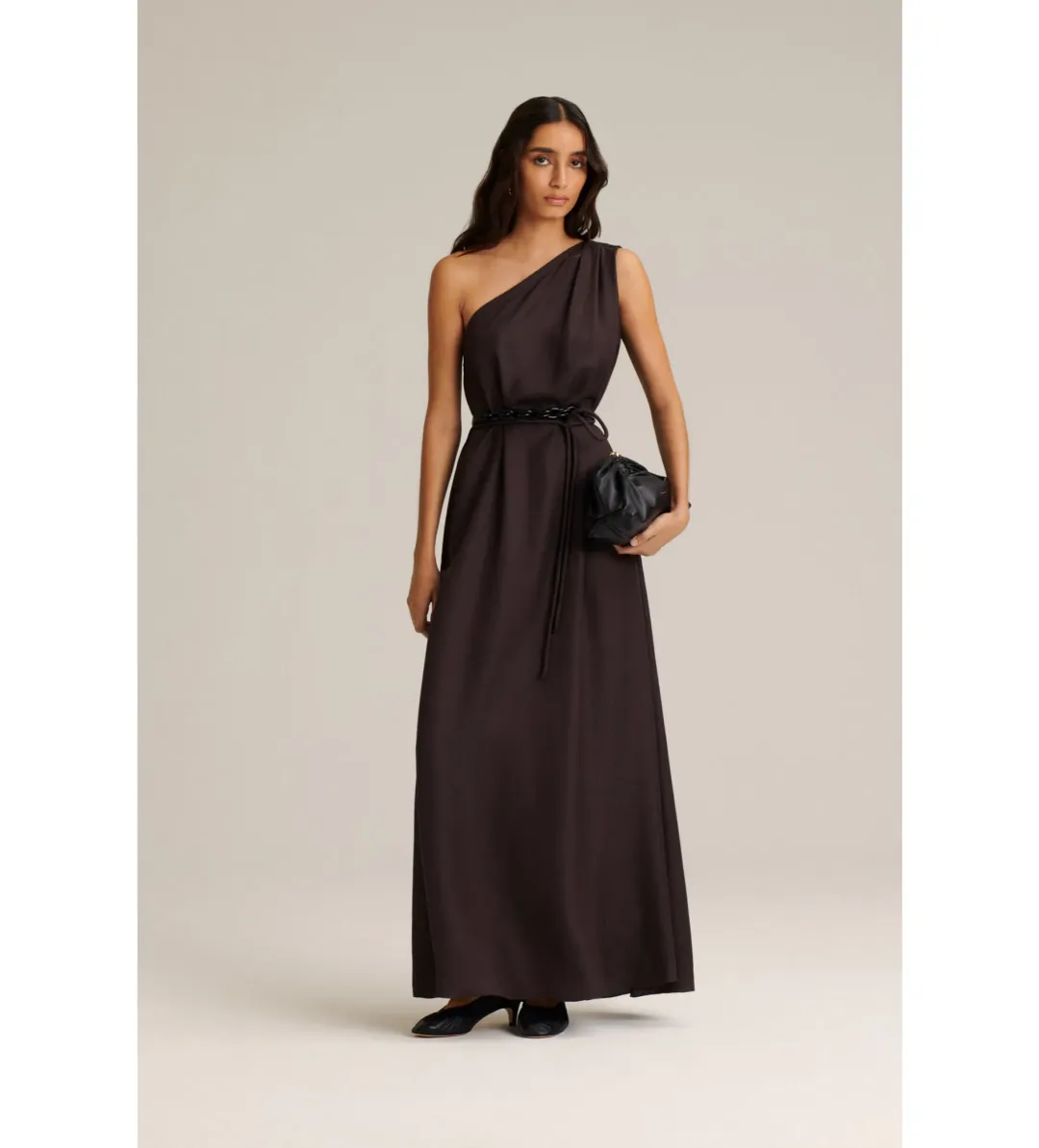 Scanlan Theodore Silk Jacquard One Shoulder Dress Brown Size 6 for rent on The Volte - main image