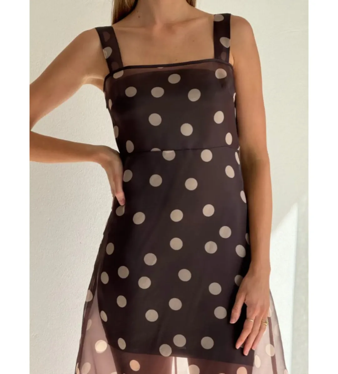 By Nicola Goldie Maxi Dress Chocolate Polka Size AU 6 for rent on The Volte - main image