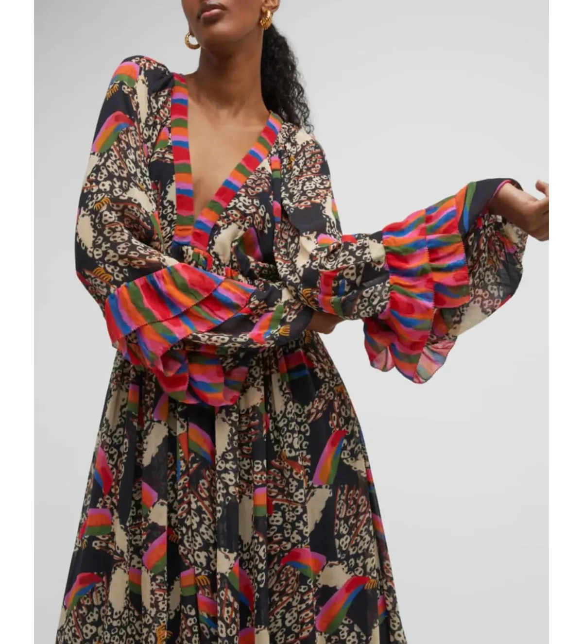 Farm Rio Georgette Printed Leopard Toucans Maxi Dress Size 16 for rent on The Volte - main image