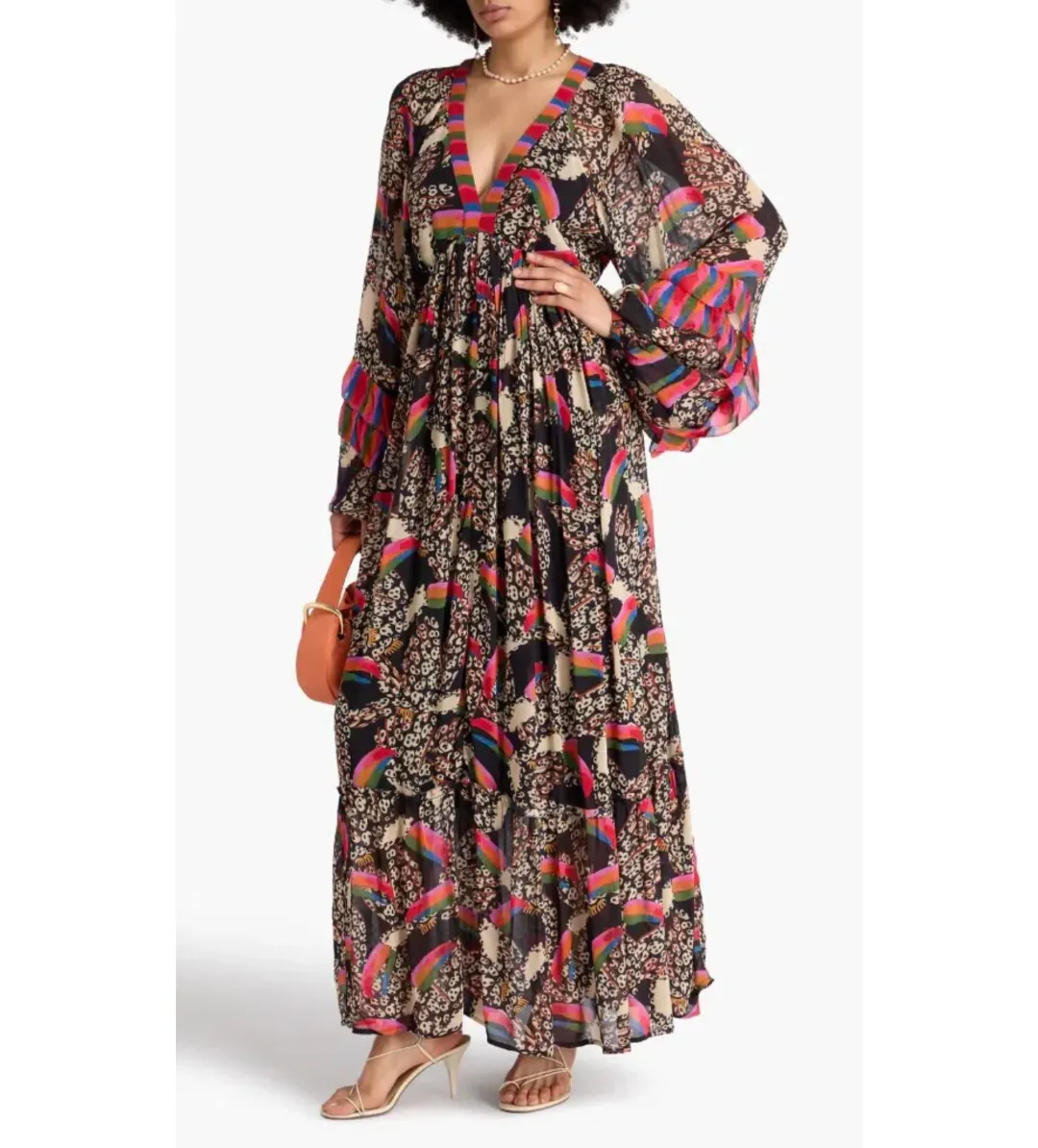 Farm Rio Georgette Printed Leopard Toucans Maxi Dress Size 16 for rent on The Volte - main image