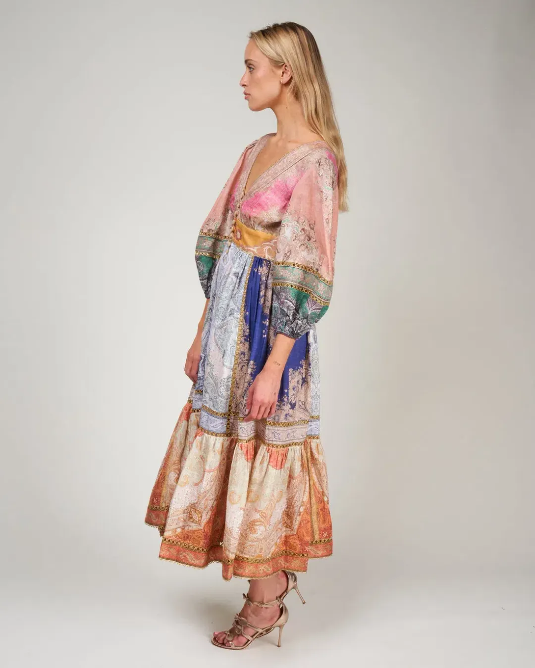 Zimmermann Anneke Lantern Midi Dress Spliced Size 1 / AU 10 for rent on The Volte - main image