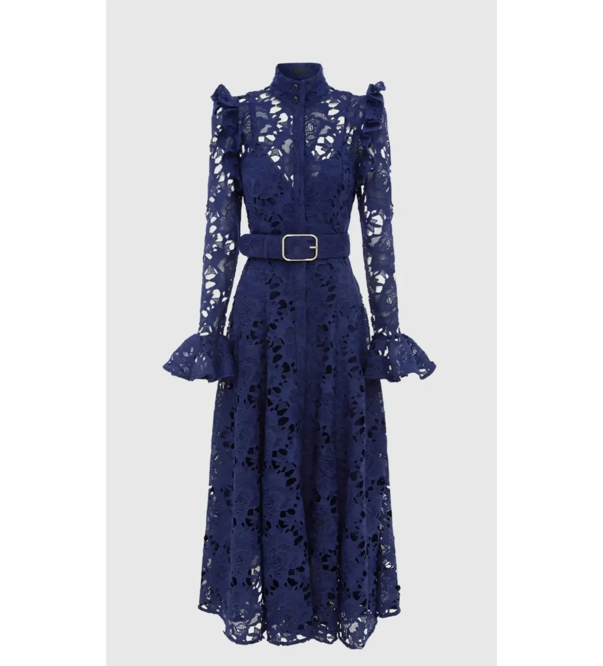 Leo Lin Aliyah Lace Butterfly Sleeve Midi Dress in Navy Size 8 - Image 1