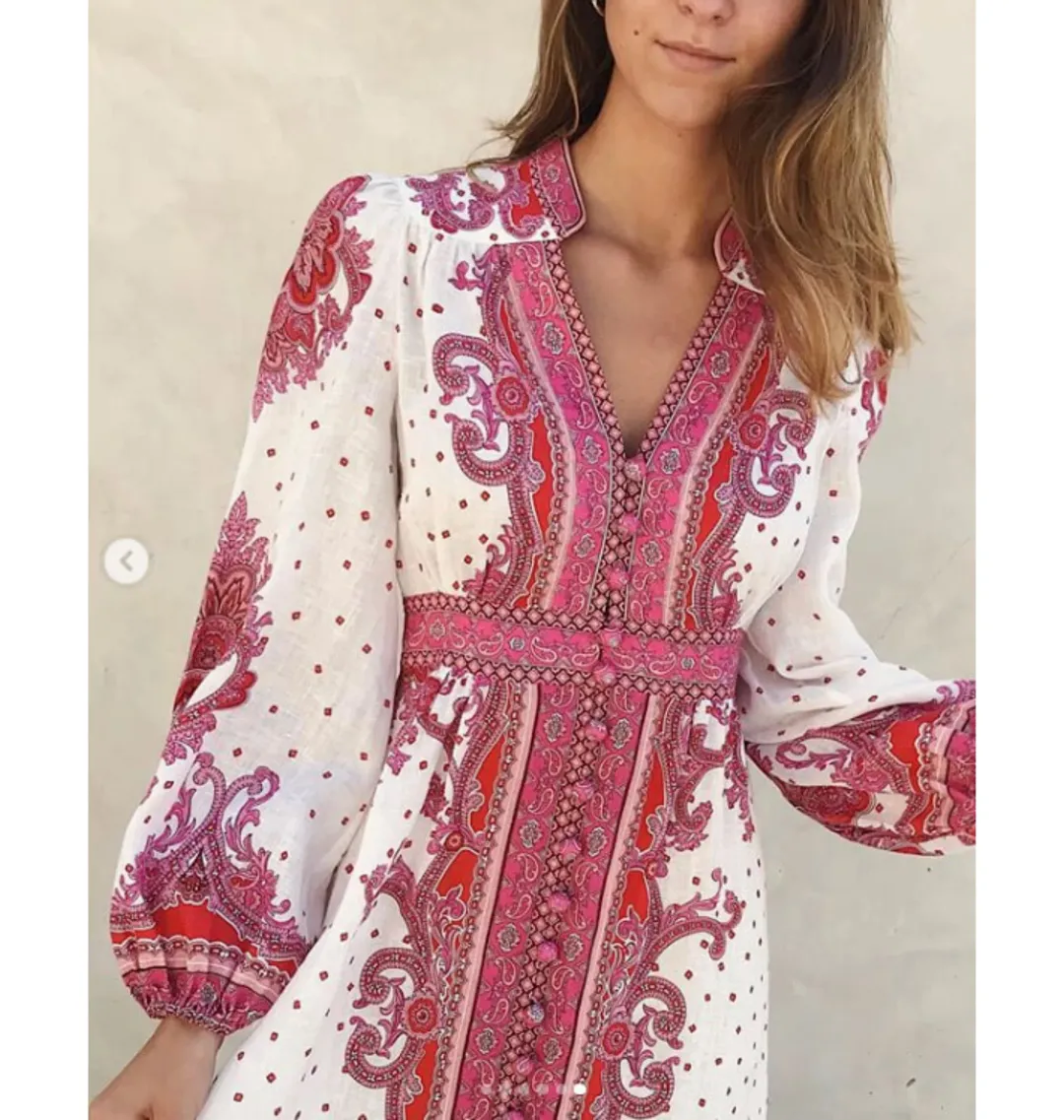 Zimmermann Bells Paisley Midi Dress Pink Size 0 / AU 8 for rent on The Volte - main image