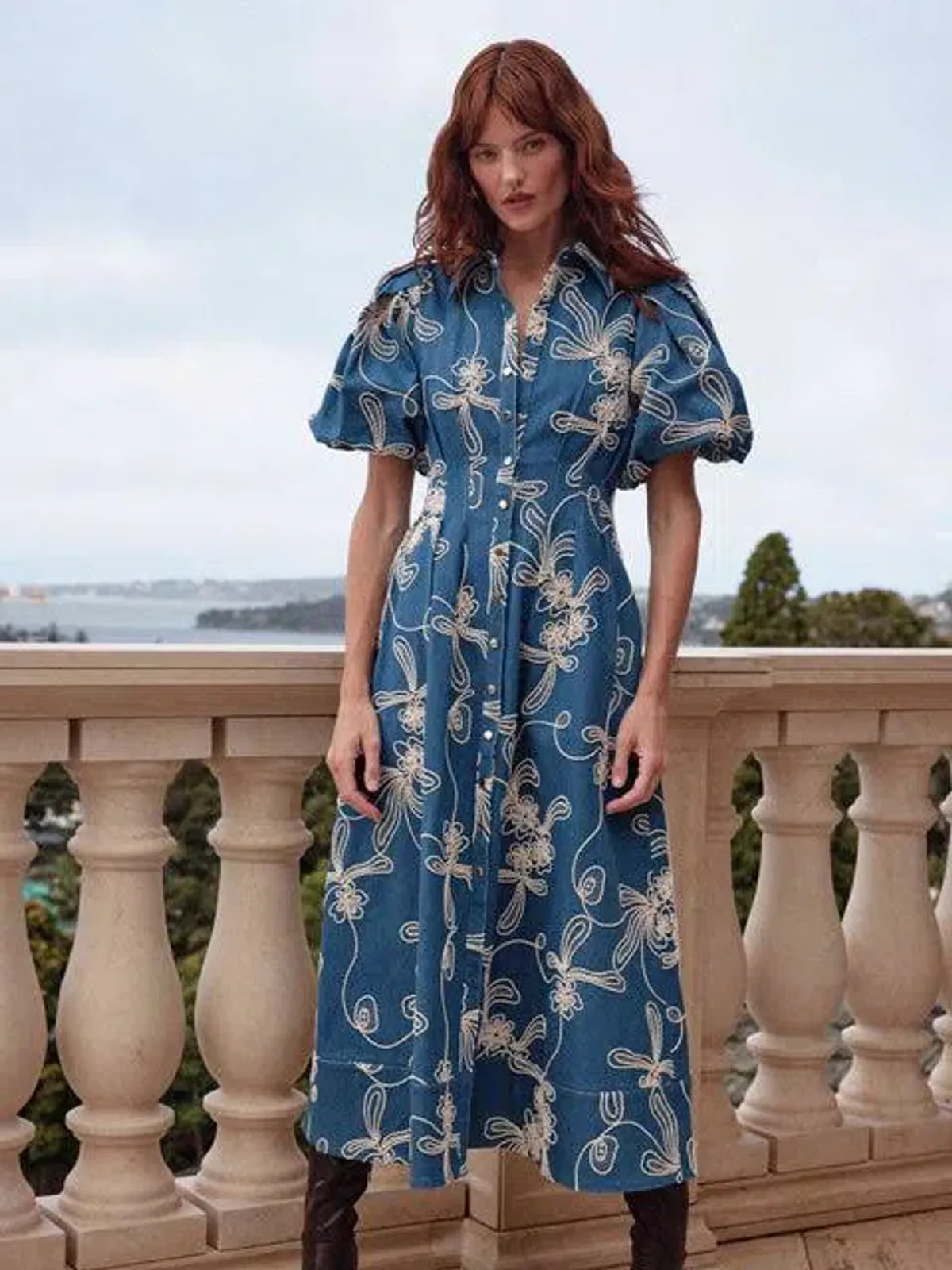 Sheike Hazel Denim Midi Dress Size AU 12 for rent on The Volte - main image
