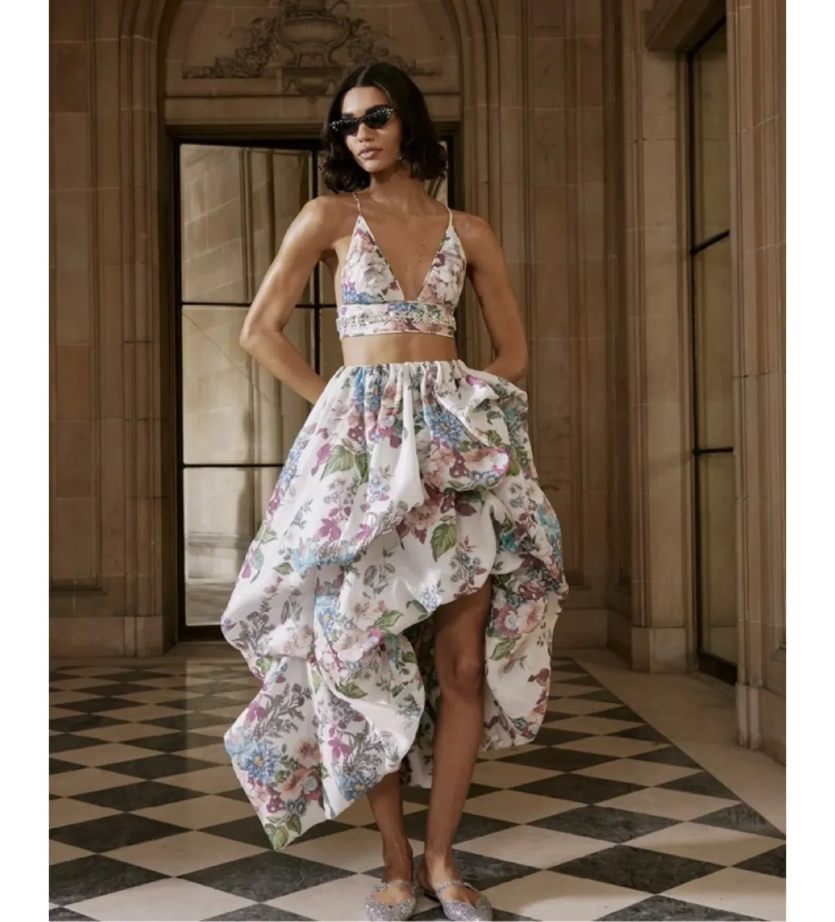 Zimmermann Matchmaker Draped Midi Skirt and Crop Set in Multi Size AU 8 - Image 1