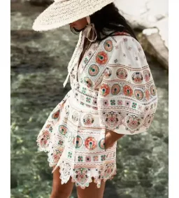 Zimmermann Brighton Plunge Embroidered Floral Mini Dress in Multi Size 0/ 8 AU for rent on The Volte - image 5