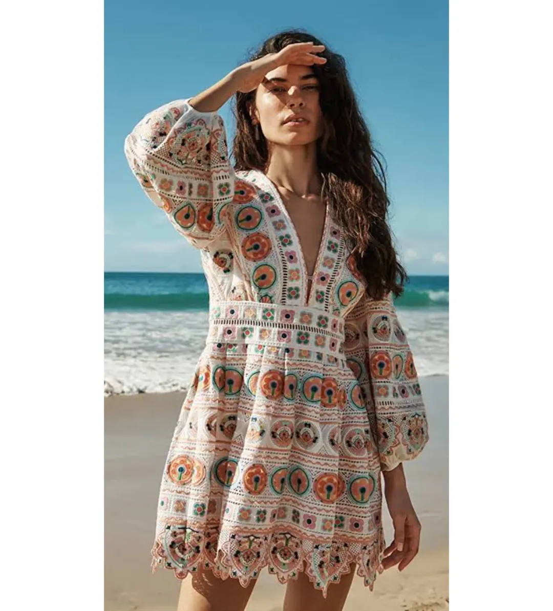 Zimmermann Brighton Plunge Embroidered Floral Mini Dress in Multi Size 0/ 8 AU for rent on The Volte - main image