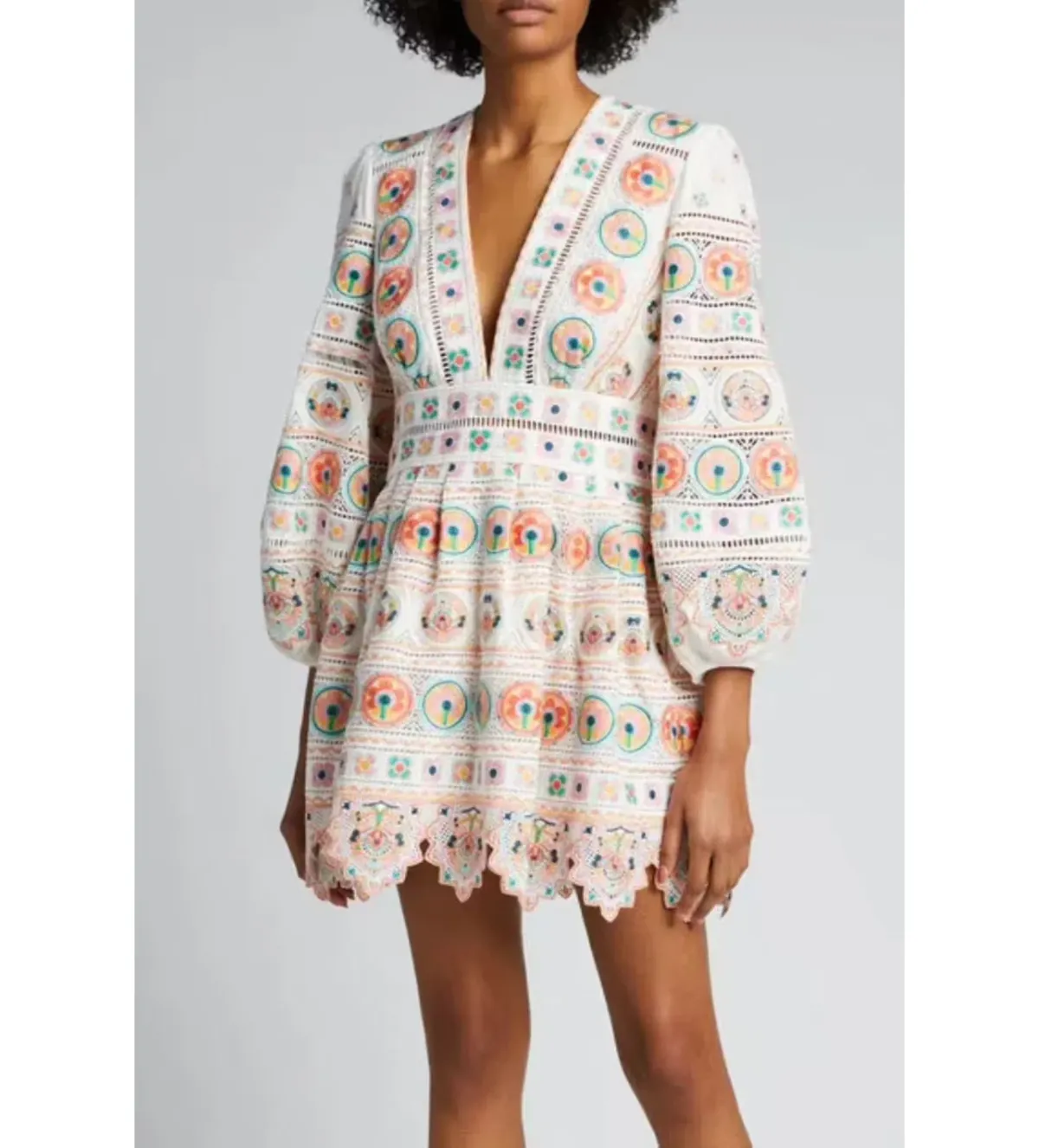 Zimmermann Brighton Plunge Embroidered Floral Mini Dress in Multi Size 0/ 8 AU - Image 2