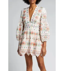 Zimmermann Brighton Plunge Embroidered Floral Mini Dress in Multi Size 0/ 8 AU for rent on The Volte - image 2