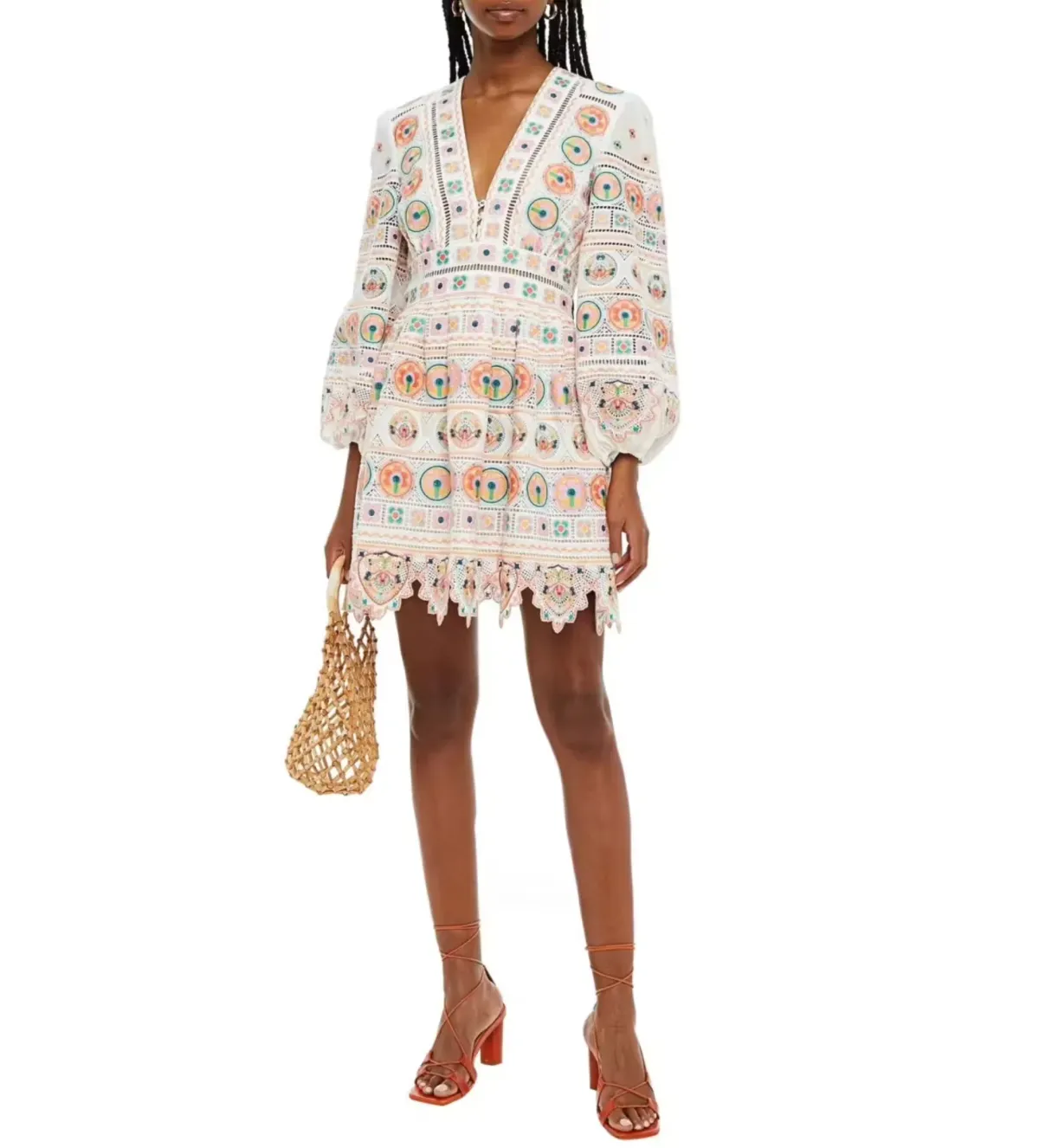 Zimmermann Brighton Plunge Embroidered Floral Mini Dress in Multi Size 0/ 8 AU - Image 1