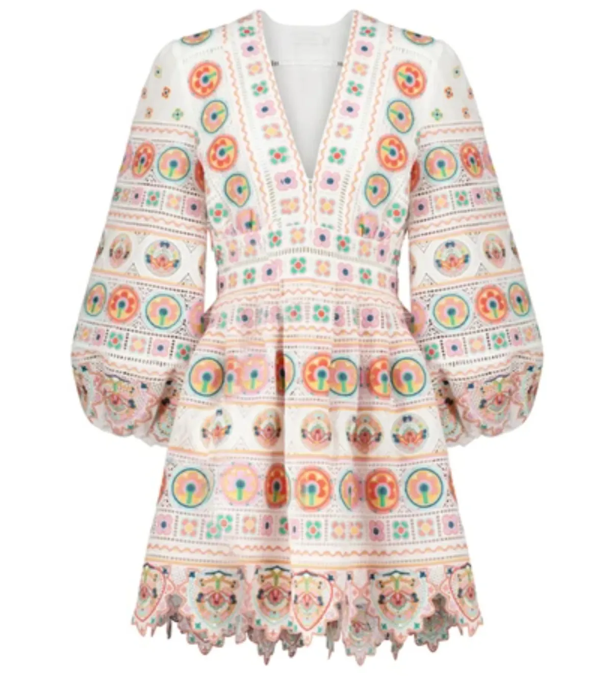Zimmermann Brighton Plunge Embroidered Floral Mini Dress in Multi Size 0/ 8 AU - Image 8