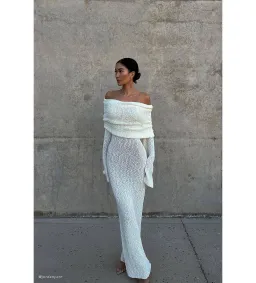 Meshki Marisol Off Shoulder Boucle Maxi Dress in Ivory Size L / AU 12 for rent on The Volte - image 2