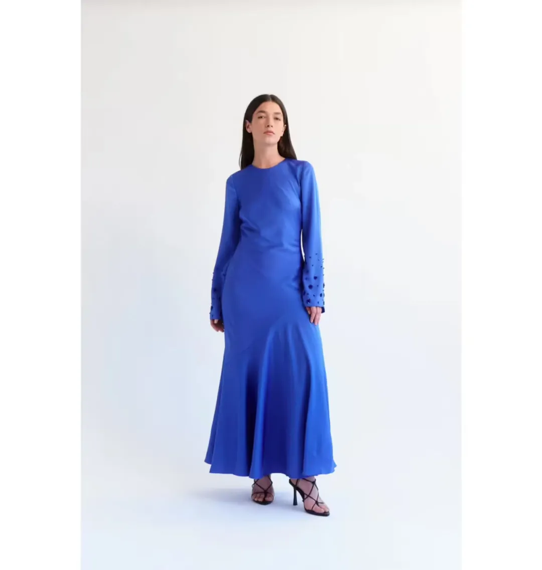 Aje Weylyn Sequin Cuff Maxi Dress Cobalt Blue Size 10 for rent on The Volte - main image
