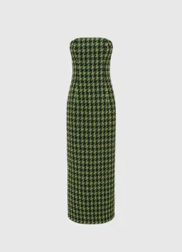Leo Lin Jazlyn Tweed Blazer and Rayna Tweed Bustier Maxi Dress Set in Houndstoot Print Size 8 for rent on The Volte - image 2