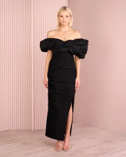 Azzurielle Haylee Puff collar gown Midi Dress in Black Size AU 14 for rent on The Volte - image 1