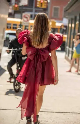 AJE Gretta Bow Back Short Mini Dress Burgundy Size AU 8 for rent on The Volte - image 5