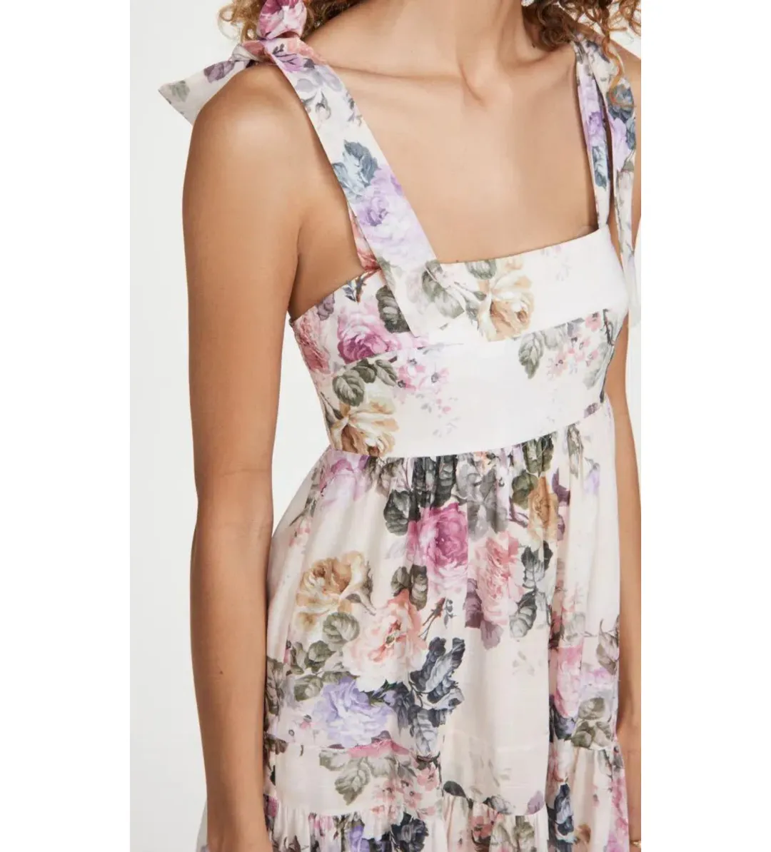 Zimmermann Brighton Tie Shoulder Dress in Antique Floral Size 0 / AU 8 for rent on The Volte - main image