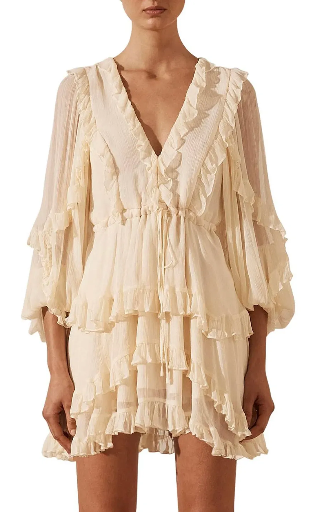 Shona Joy Iris Balloon Sleeve Mini Dress Cream Size AU 8 for rent on The Volte - main image