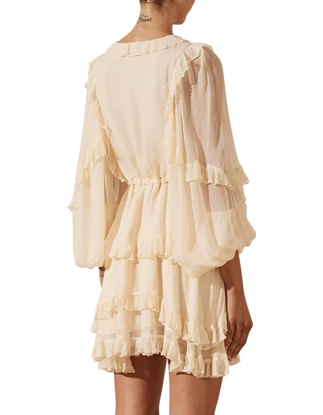 Shona Joy Iris Balloon Sleeve Mini Dress Cream Size AU 8 for rent on The Volte - main image