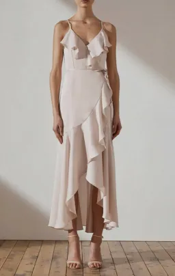 Shona Joy Luxe Bias Frill Wrap Midi Dress Porcelain Size 10 for rent on The Volte - image 2