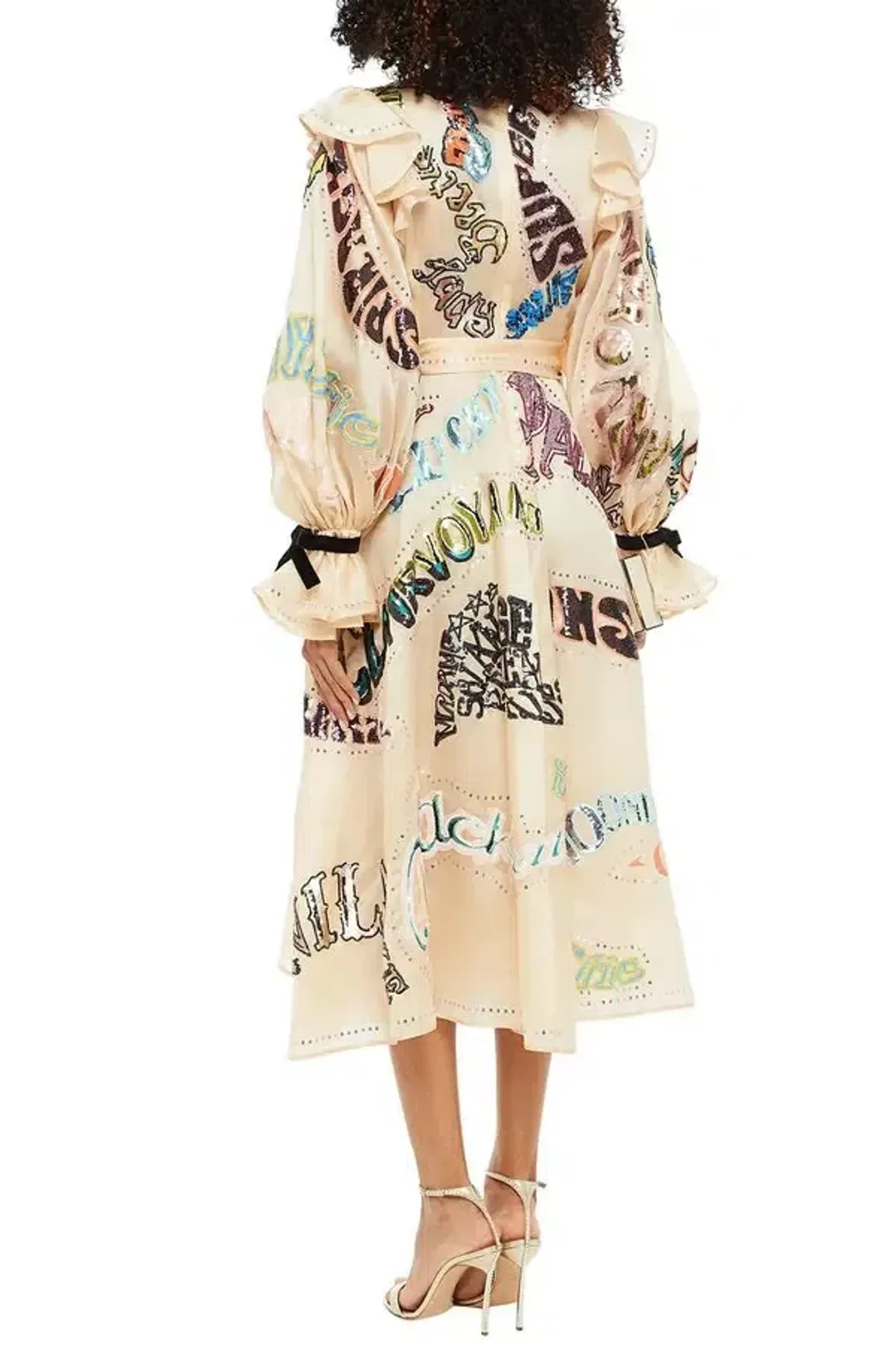 Zimmermann Ladybeetle Embelished Ruffled Silk-Satin Midi Dress Cream Print Size 0 / AU 6 for rent on The Volte - main image