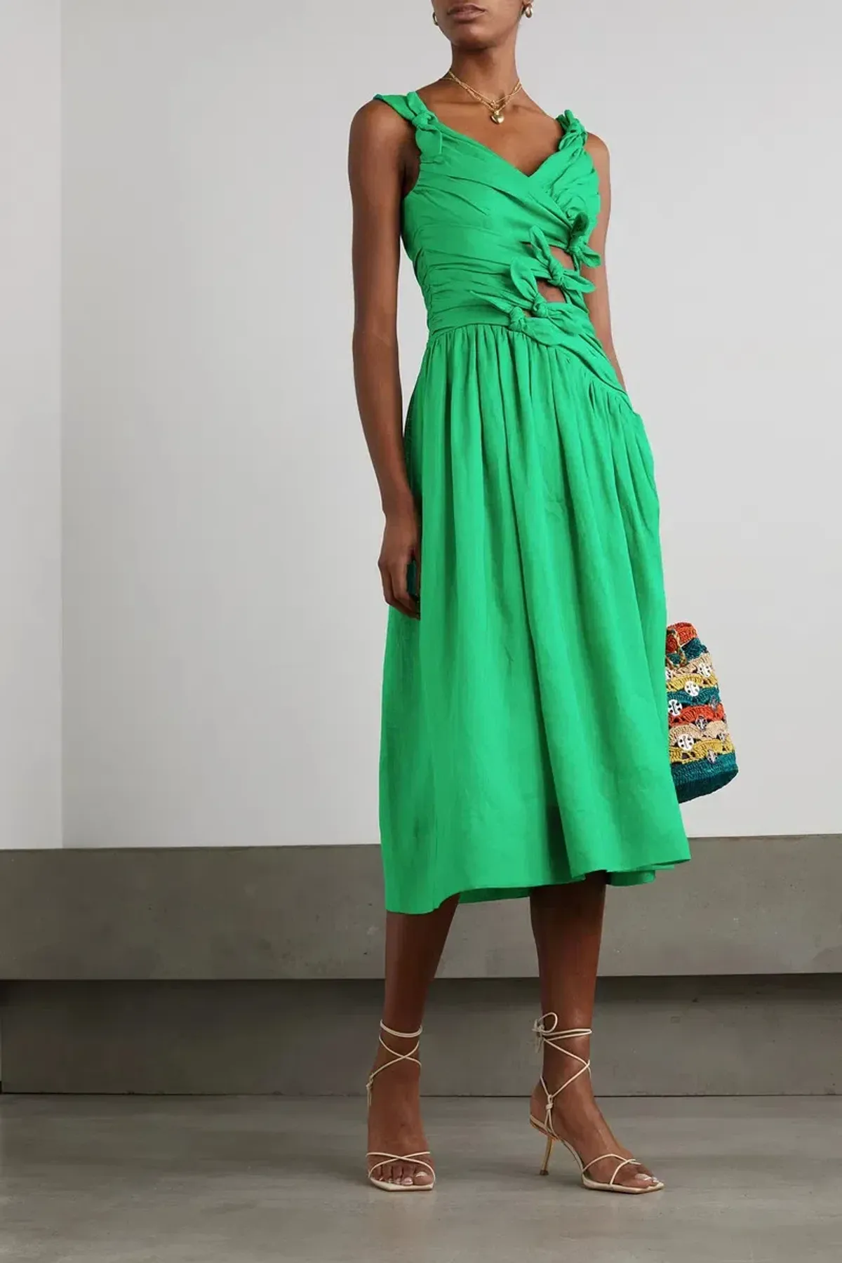 Zimmermann Tiggy Bow Midi Dress In Green Size 1 / AU 10 for rent on The Volte - main image