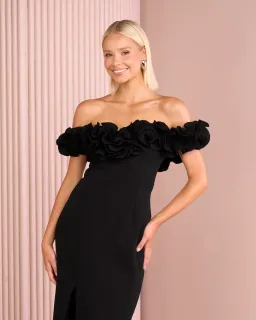 Elle Zeitoune Farley Frill Off Shoulder Maxi Gown Black Size AU 10 for rent on The Volte - image 2