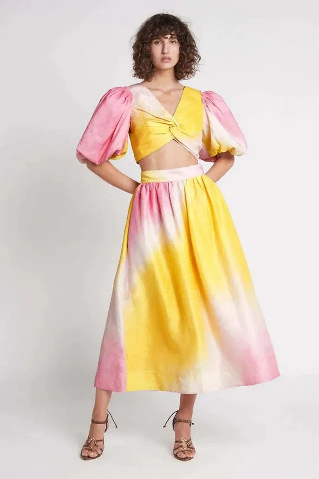 Aje Cloudburst Puff Sleeve Crop & Midi Skirt Multi Size 12 for rent on The Volte - main image