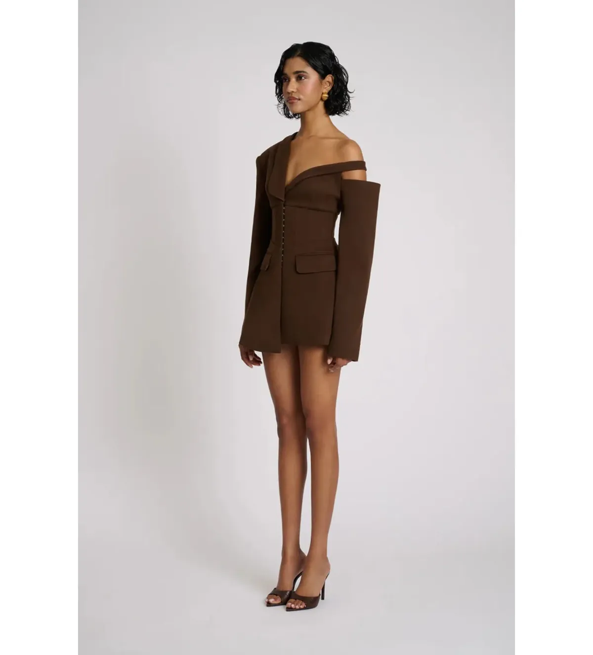 Eliya The Label Ayla Blazer Mini Dress Brown Size L AU 12 - Image 3