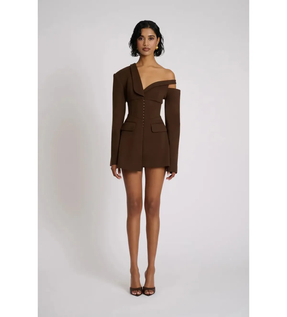 Eliya The Label Ayla Blazer Mini Dress Brown Size L AU 12 - Image 1