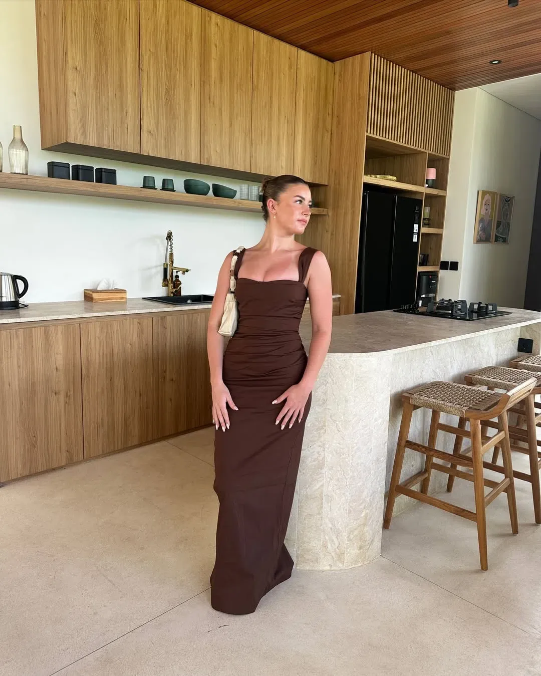 Sir The Label Dahlia Balconette Gown Chocolate Brown Size AU 8 for rent on The Volte - main image