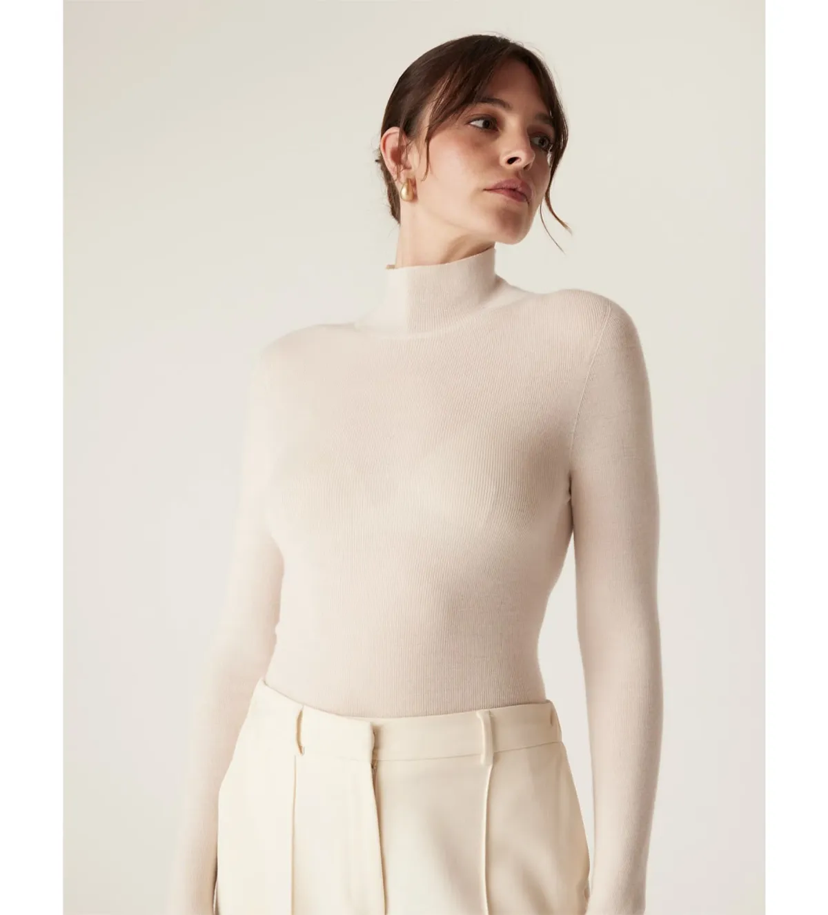 Cable Superfine Merino Turtle Neck in Ecru Size - Image 4