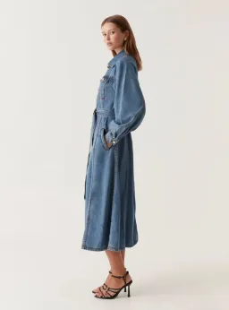 Aje Denim Full Sleeve Midi Dress Blue Size 8 for rent on The Volte - image 2