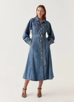 Aje Denim Full Sleeve Midi Dress Blue Size 8 for rent on The Volte - image 1