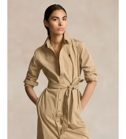 Ralph Lauren Polo Belted Cotton Midi Shirt Dress Beige Size 10 for rent on The Volte - image 2