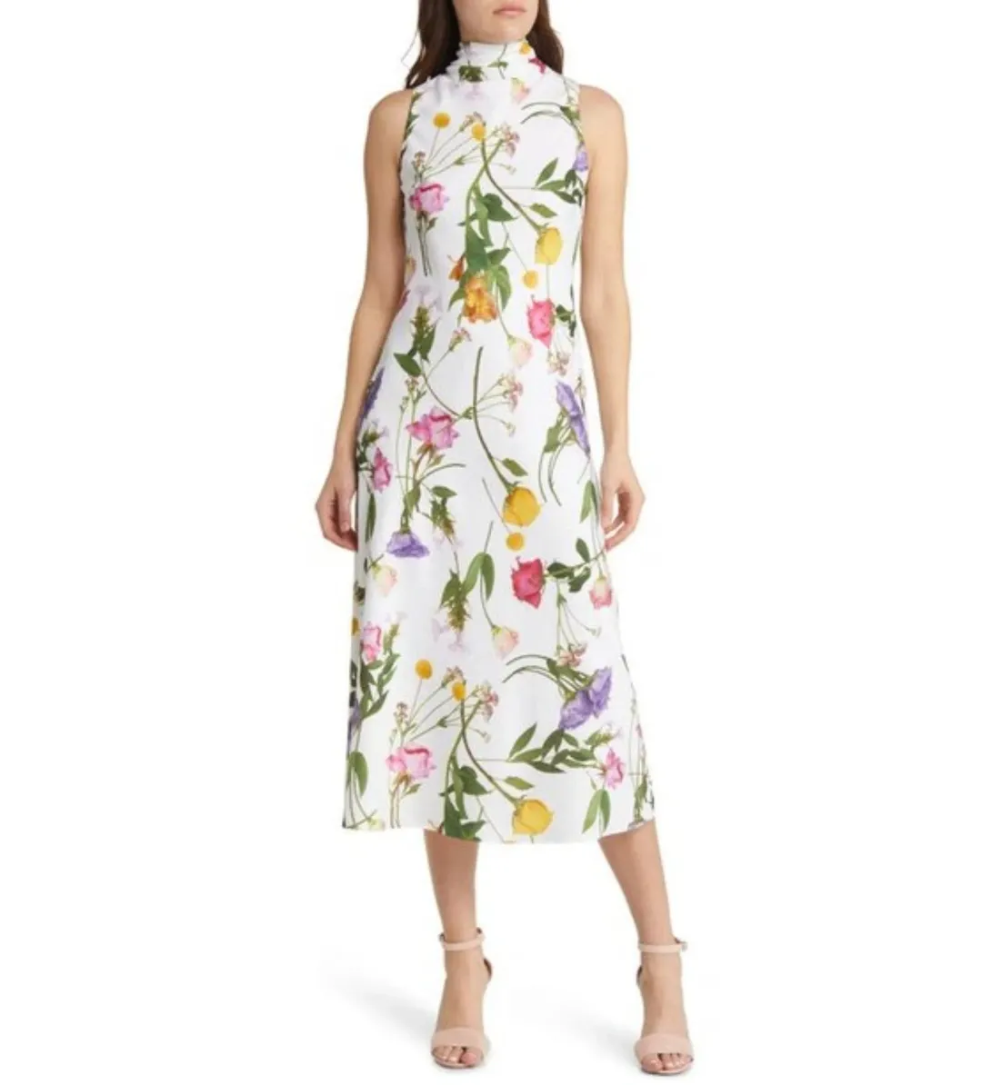 Ted Baker Addilin Cowl Neck Slip Midi Dress White Floral Size 2 AU 10 for rent on The Volte - main image