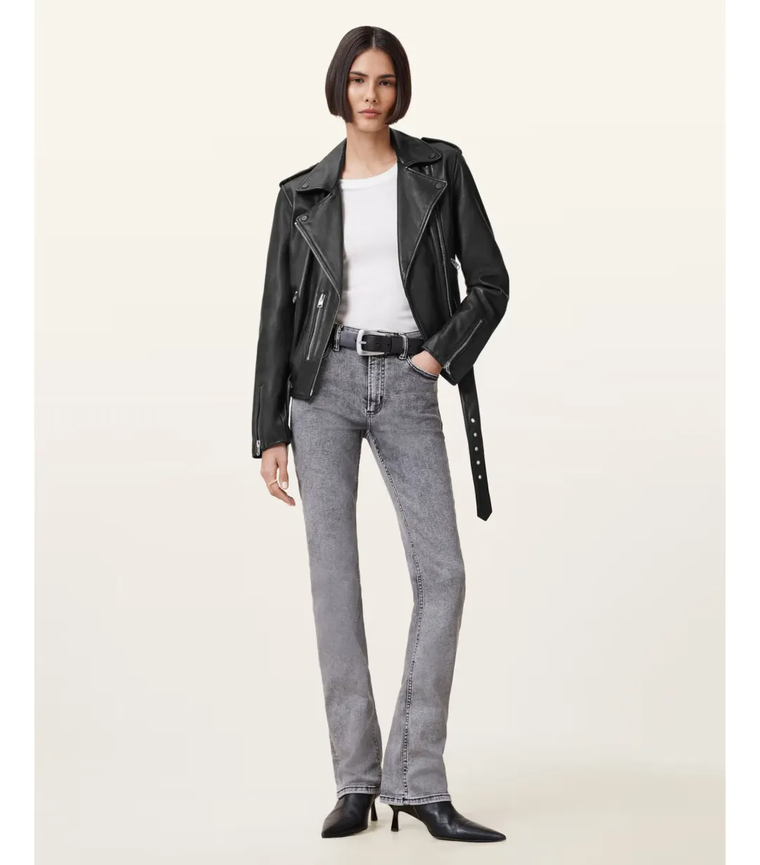 AllSaints Balfern Leather Biker Jacket Black Size AU 8 for rent on The Volte - main image