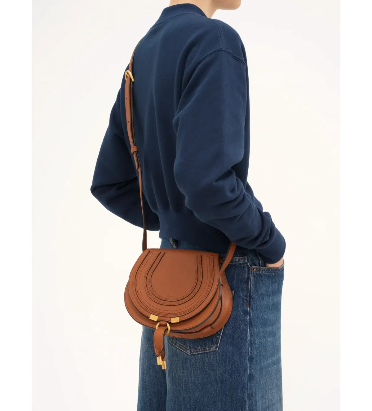 Chloe Small Marcie Saddle Bag in Grained Leather Tan - Image 5