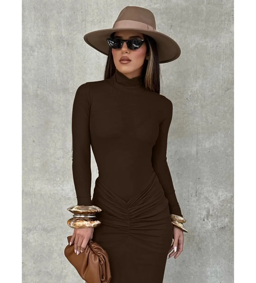 Effie Kats Pia Bodysuit Size S / AU 8 & Pilar Mesh Skirt Size XS / AU 8 Set Chocolate for rent on The Volte - main image