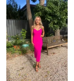 By Johnny Neon Bias Slip Midi Dress Pink Size AU 10 for rent on The Volte - image 2